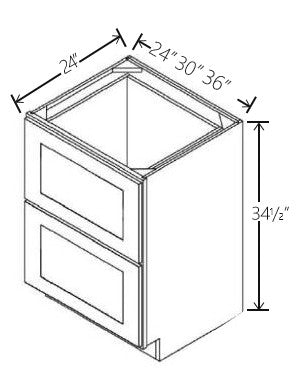White Shaker Two Drawer Base 30W x 34 1/2H x 24D