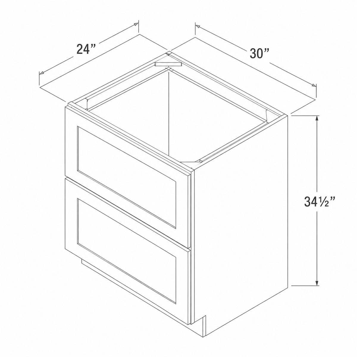 Slim Aston Green Two Drawer Base 30W x 34 1/2H x 24D