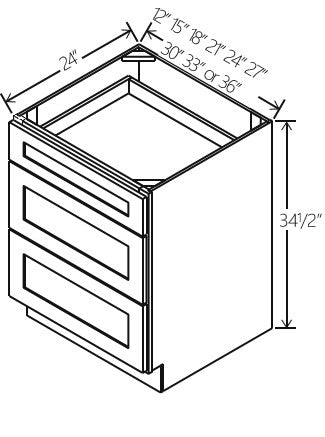 Navy Blue Shaker Three Drawer Base 36W x 34 1/2H x 24D