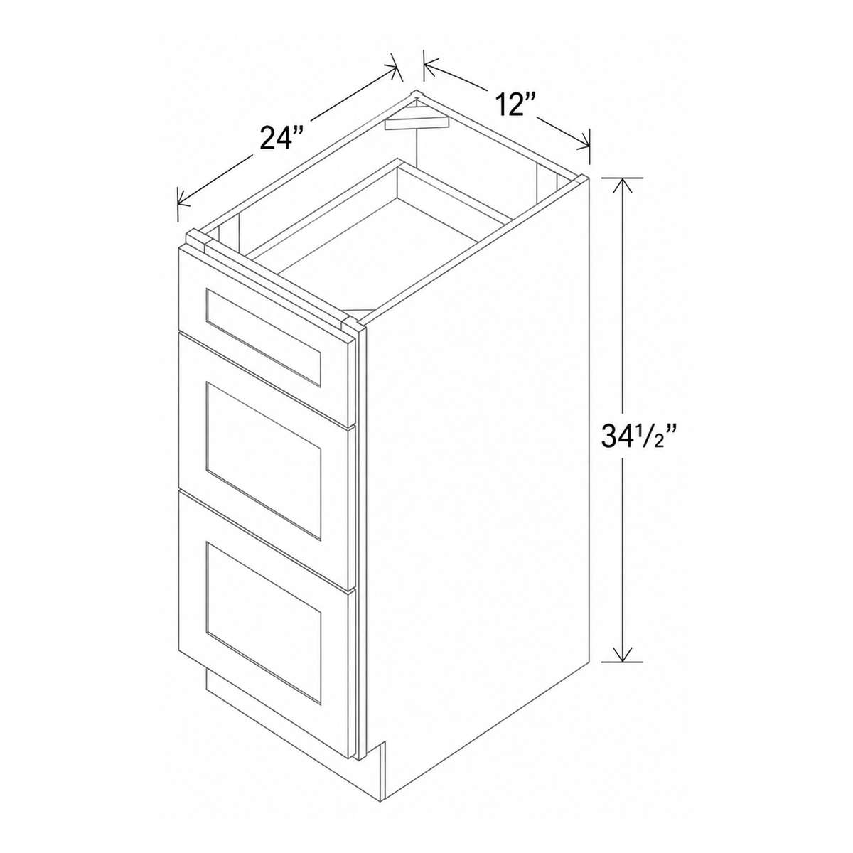 Slim Aston Green Three Drawer Base 12W x 34 1/2H x 24D