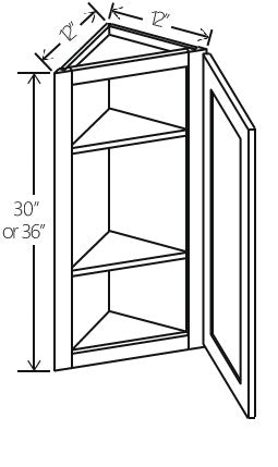 White Shaker Angle Wall Cabinet 12W x 30H x 12D