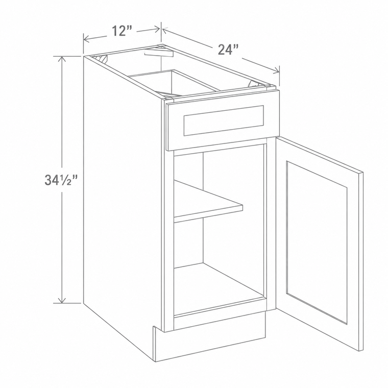 Slim Aston Green Base Cabinet Single Door 12W x 34 1/2H x 24D