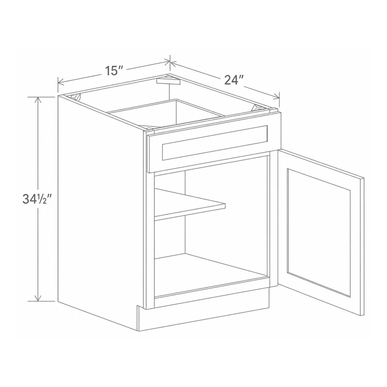 Slim Aston Green Base Cabinet Single Door 15W x 34 1/2H x 24D