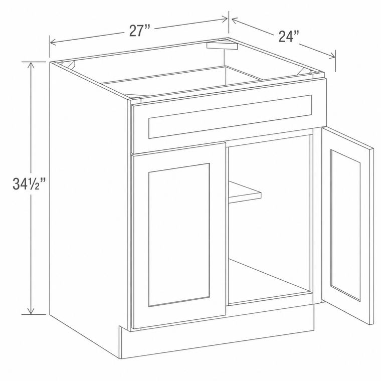 Navy Blue Shaker Base Cabinet Double Doors 27W x 34 1/2H x 24D
