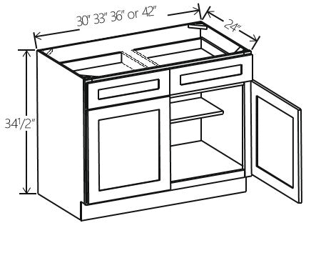 Gray Shaker Base Cabinet Double Doors 33W x 34 1/2H x 24D