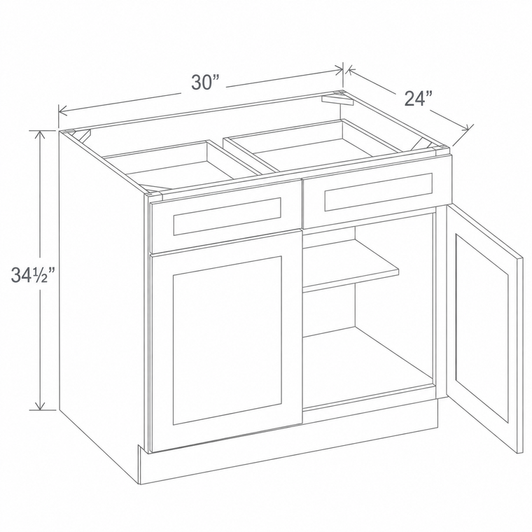 Navy Blue Shaker Base Cabinet Double Doors 30W x 34 1/2H x 24D