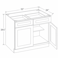 Navy Blue Shaker Base Cabinet Double Doors 33W x 34 1/2H x 24D