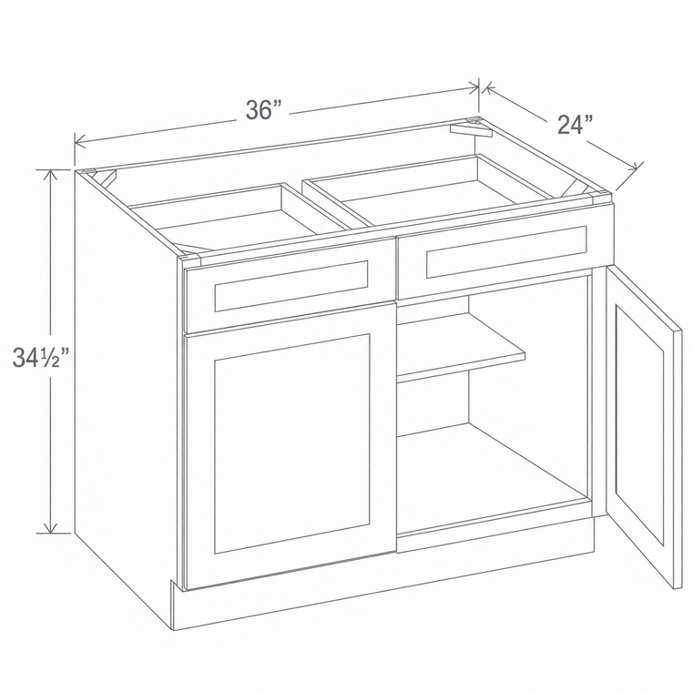 Navy Blue Shaker Base Cabinet Double Doors 36W x 34 1/2H x 24D