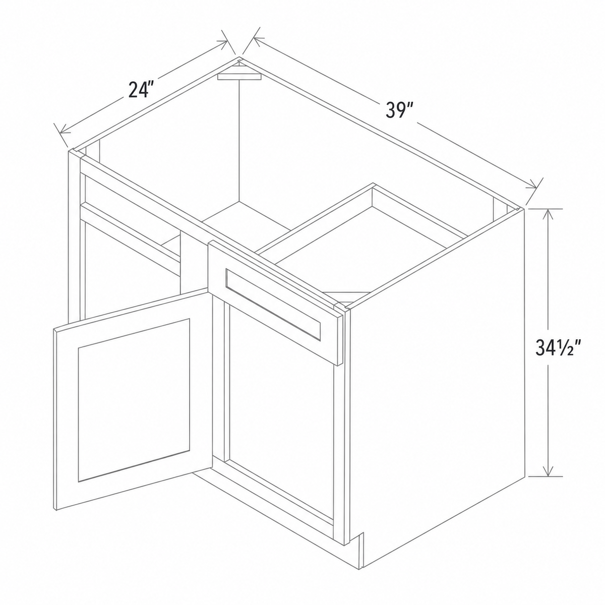 Slim Aston Green Blind Corner Base Cabinet 42W x 34 1/2H x 24D