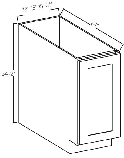 Slim White Oak Base Cabinet Full Height Single Door 21W x 34 1/2H x 24D