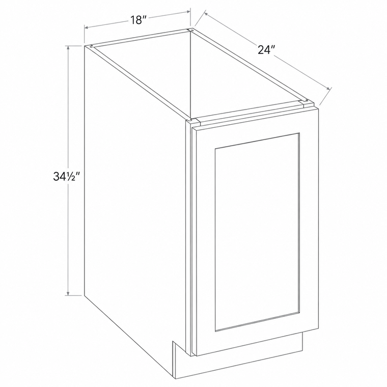 Gray Shaker Base Cabinet Full Height Single Door 18W x 34 1/2H x 24D
