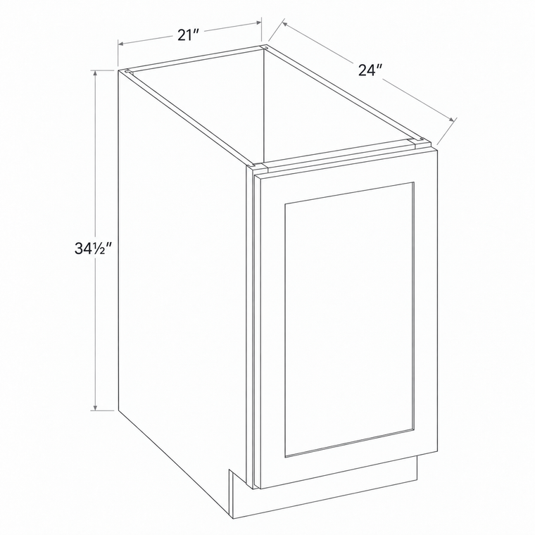 Gray Shaker Base Cabinet Full Height Single Door 21W x 34 1/2H x 24D