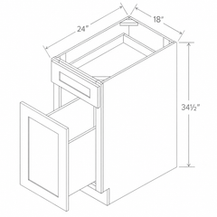 Slim White Oak Base Waste Basket Cabinet 18W x 34 1/2H x 24D