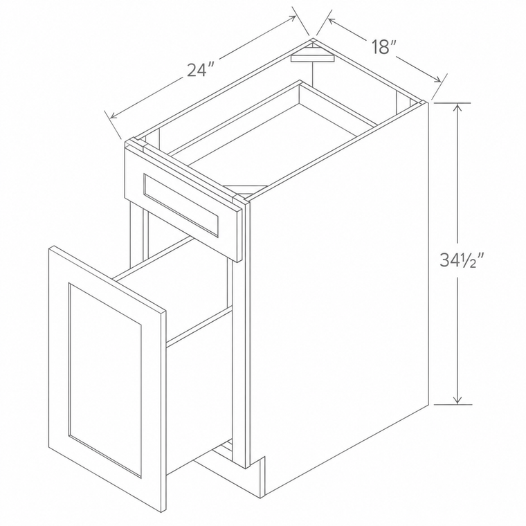 Slim White Oak Base Waste Basket Cabinet 18W x 34 1/2H x 24D