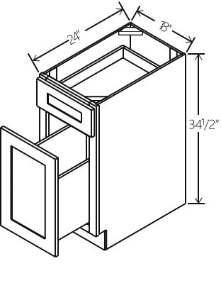Slim White Oak Base Waste Basket Cabinet 18W x 34 1/2H x 24D