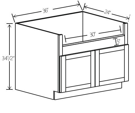White Shaker Farmhouse Sink Base 36W x 34 1/2H x 24D