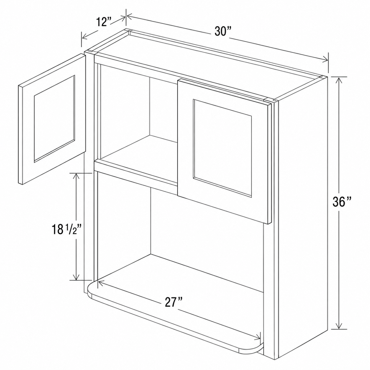 Slim Dove White Microwave Wall Cabinet 30W x 36H x 12D