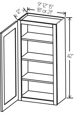 Navy Blue Shaker Wall Cabinet Single Door 12W x 42H x 12D