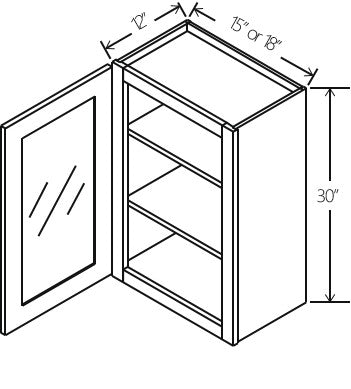 Iron Black Wall Cabinet Single Glass Door 15W x 30H x 12D
