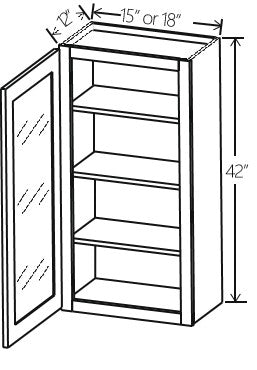 Navy Blue Shaker Wall Cabinet Double Glass Doors 15W x 42H x 12D