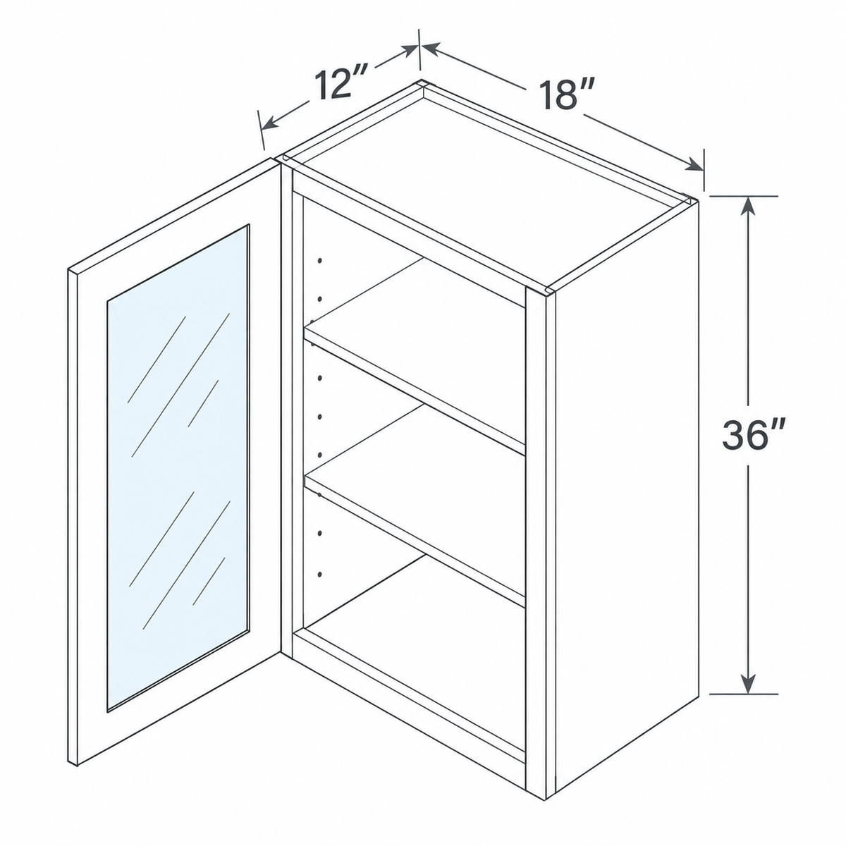 Slim Dove White Wall Cabinet Single Glass Door 18W x 36H x 12D