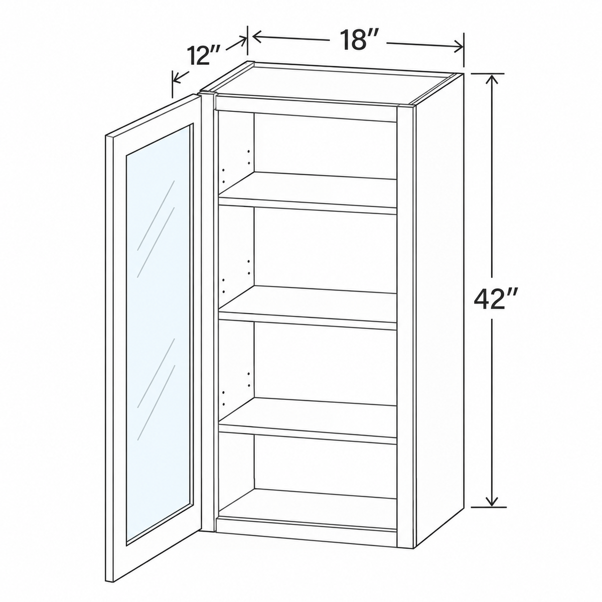 Slim Aston Green Wall Cabinet Double Glass Doors 18W x 42H x 12D