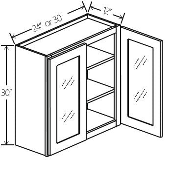 Gray Shaker Wall Cabinet Double Glass Doors 24W x 30H x 12D