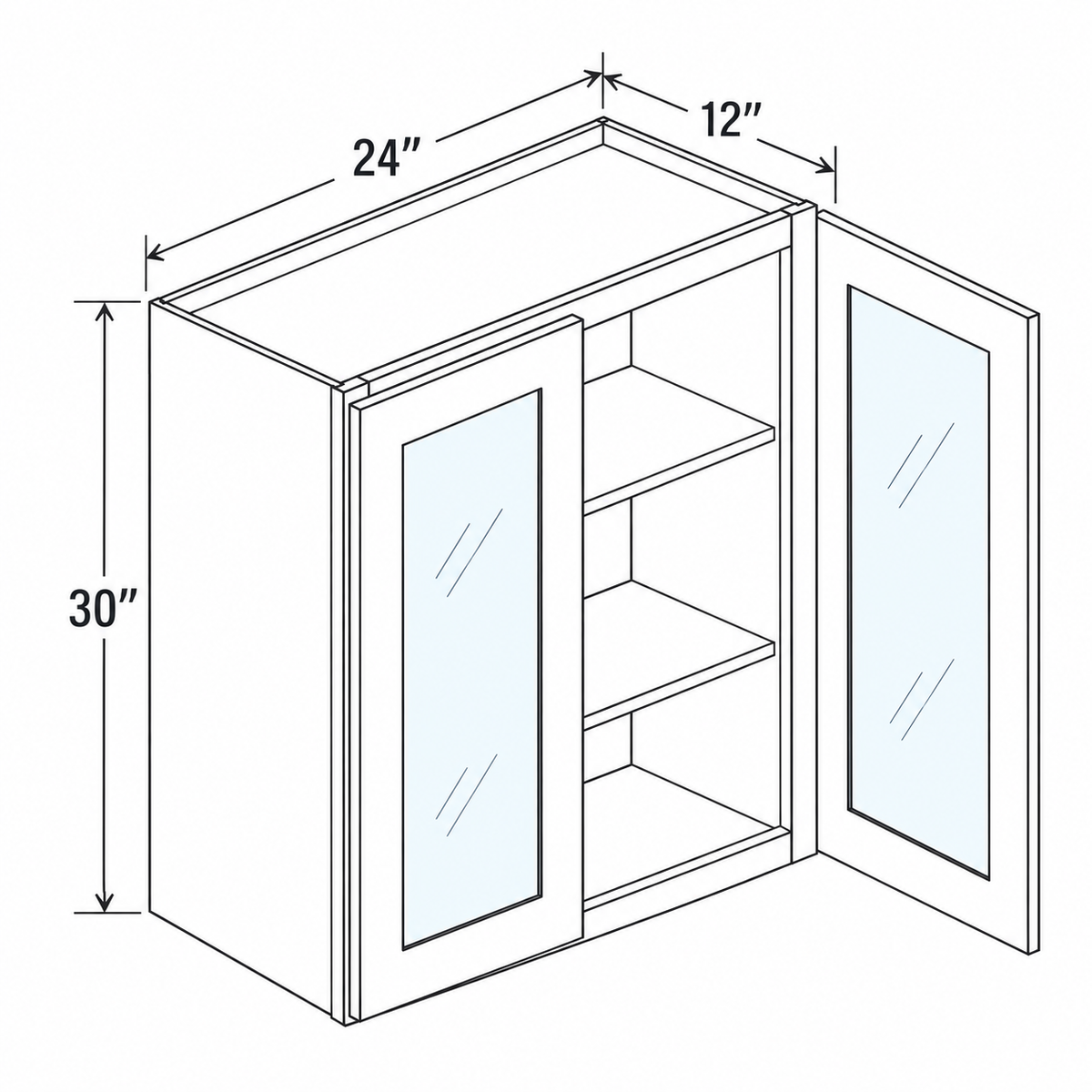 Slim Aston Green Wall Cabinet Double Glass Doors 24W x 30H x 12D