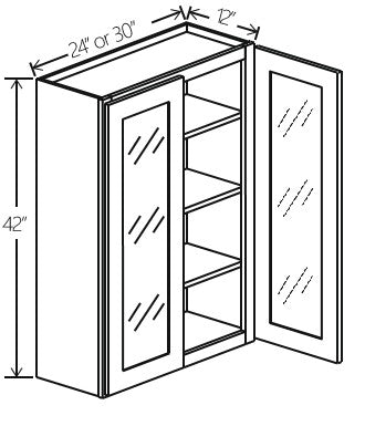 Navy Blue Shaker Wall Cabinet Double Glass Door 30W x 42H x 12D