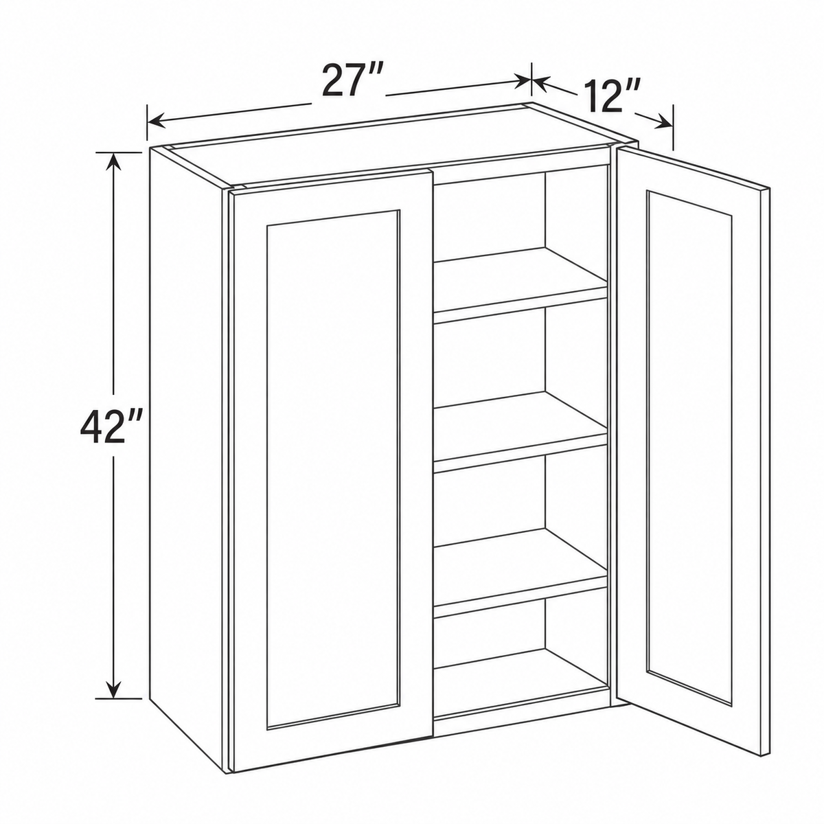 Slim Dove White Wall Cabinet Double Doors 27W x 42H x 12D