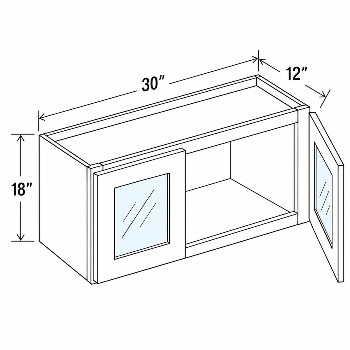 Slim Aston Green Wall Cabinet Double Glass Doors 30W x 18H x 12D