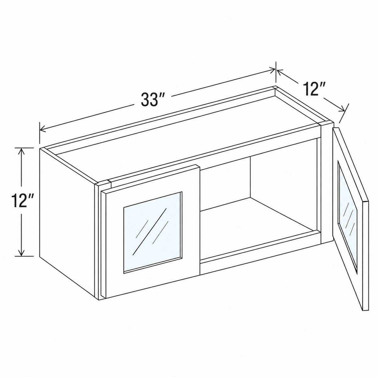 Slim Aston Green Wall Cabinet Double Glass Doors 33W x 12H x 12D