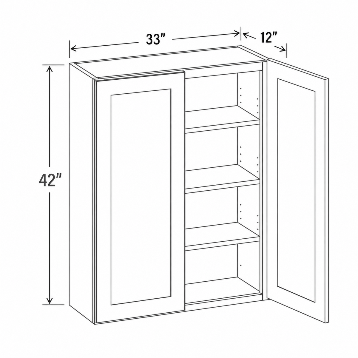 Slim Dove White Wall Cabinet Double Doors 33W x 42H x 12D