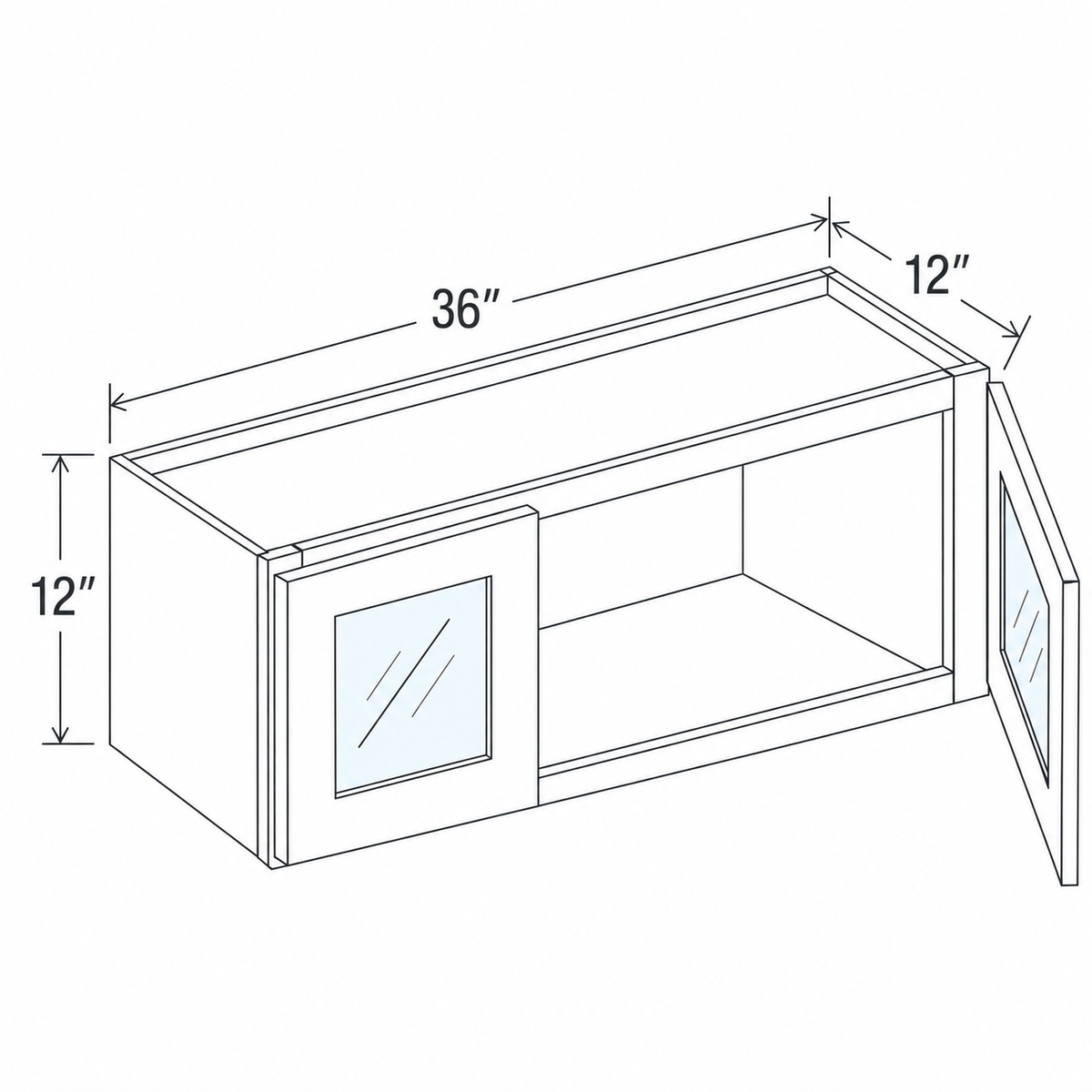 Slim Aston Green Wall Cabinet Double Glass Doors 36W x 12H x 12D