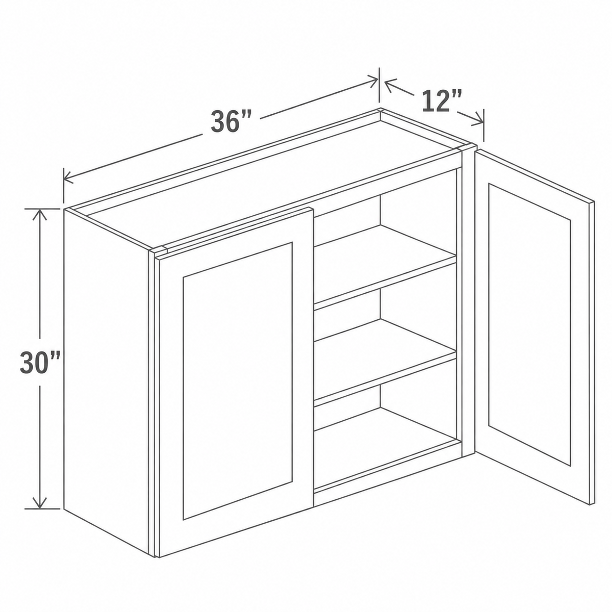 Slim Dove White Wall Cabinet Double Doors 36W x 30H x 12D