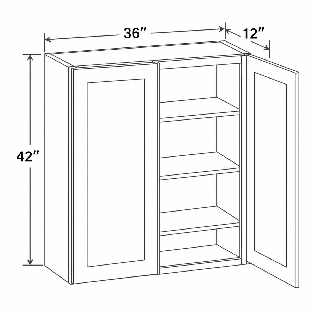 Slim Dove White Wall Cabinet Double Doors 36W x 42H x 12D